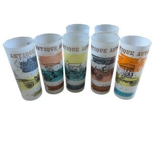 Vintage 1950's Antique Automobile Design Collins Glasses Set of 7 Good Condition